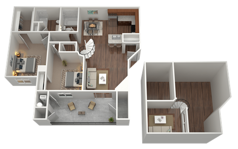 Floor plan for 2 beds, 2 baths, 1277 sqft